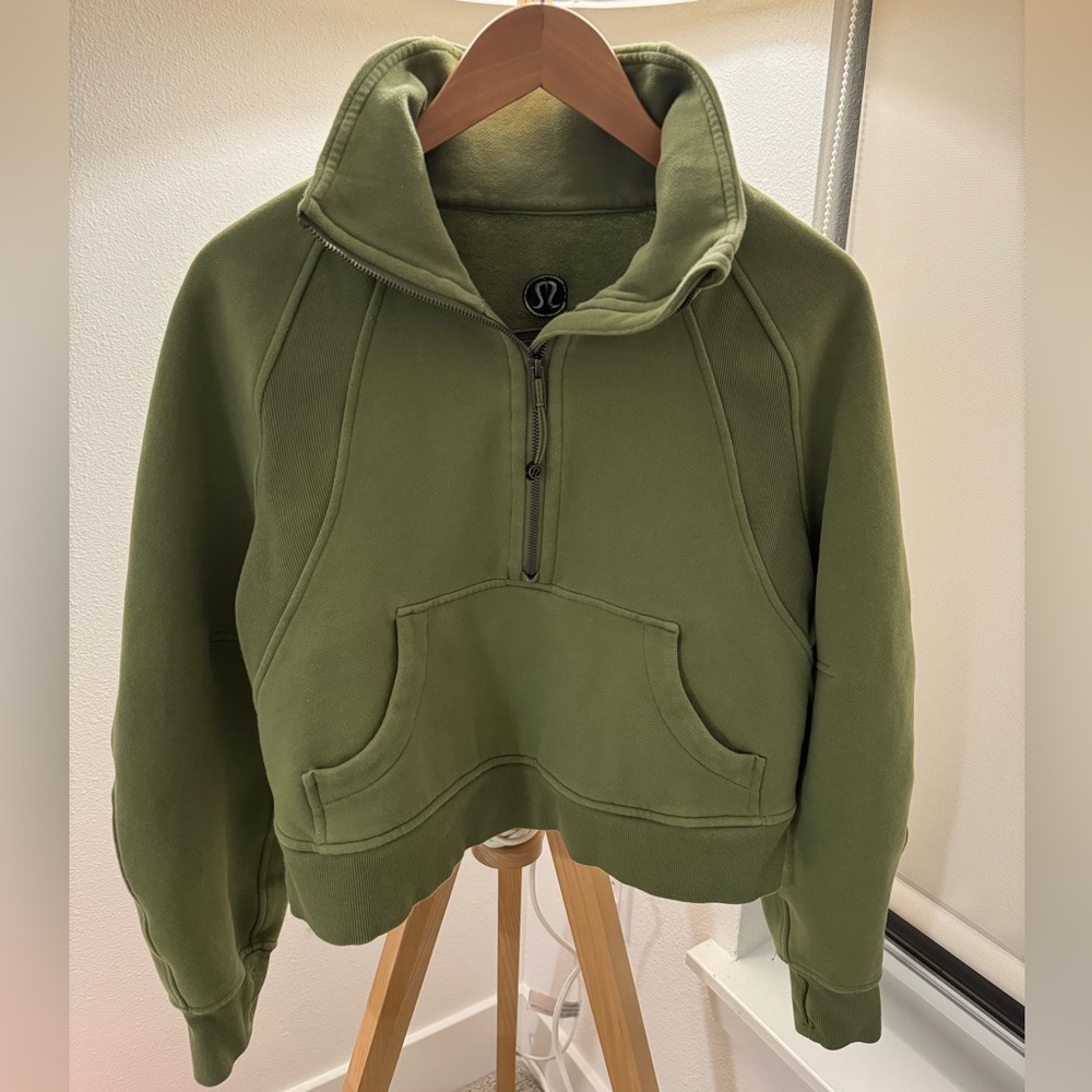 lululemon athletica Olive Green Half-Zip Cropped Hoodie